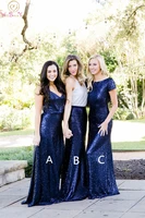 sequined navy blue bridesmaid dresses 2019 mermaid floor length long wedding party gowns elegant formal bridesmaid prom dress