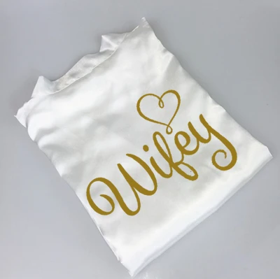 C & Fung невесты wifey халат Золотой атласный белый свадебный peignoir femme подарок для
