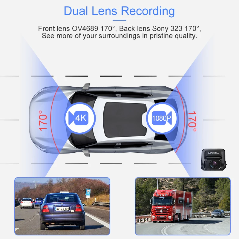 Junsun 4 K 2160 P HD WiFi Автомобильный видеорегистратор с двойным объективом Dashcam