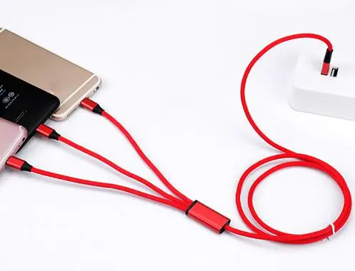 Red 100 шт. 3 в 1 зарядный кабель Micro Тип usb C 8 pin Зарядное устройство кабель для iphone кабель быстрой зарядки Кабели для Xiaomi/huawei/Android 1,2 м - Цвет: Red