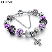 chicvie crystal chain link purple christian jesus bracelets bangles for women silver charm boho jewelry bracelet sbr160036