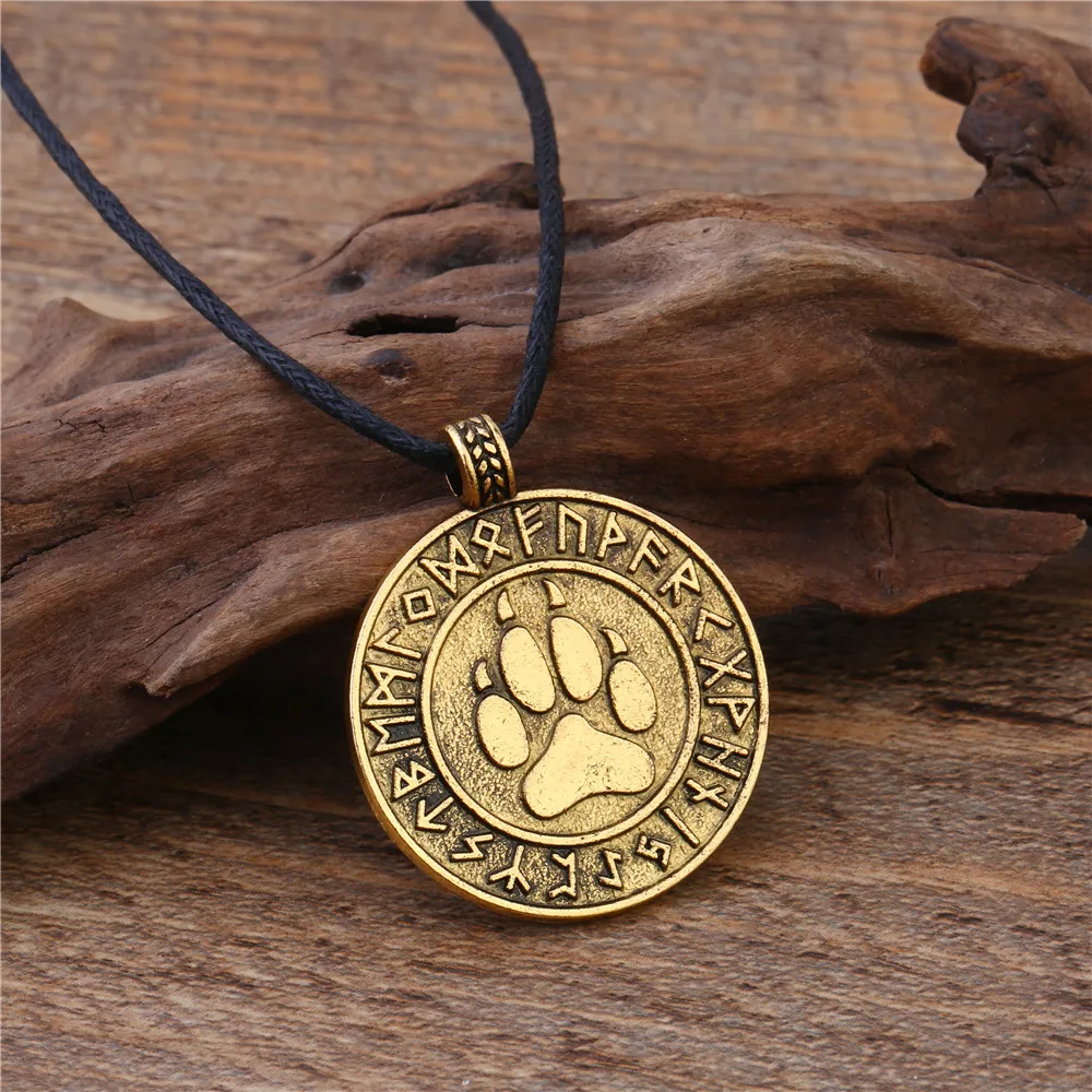 LIKGREAT Wolf Trail Paw ожерелье Футарк кулон с рунами колье с кулоном в стиле викингов Мужские Винтажные амулеты ювелирные изделия подарки символизирующие руководство
