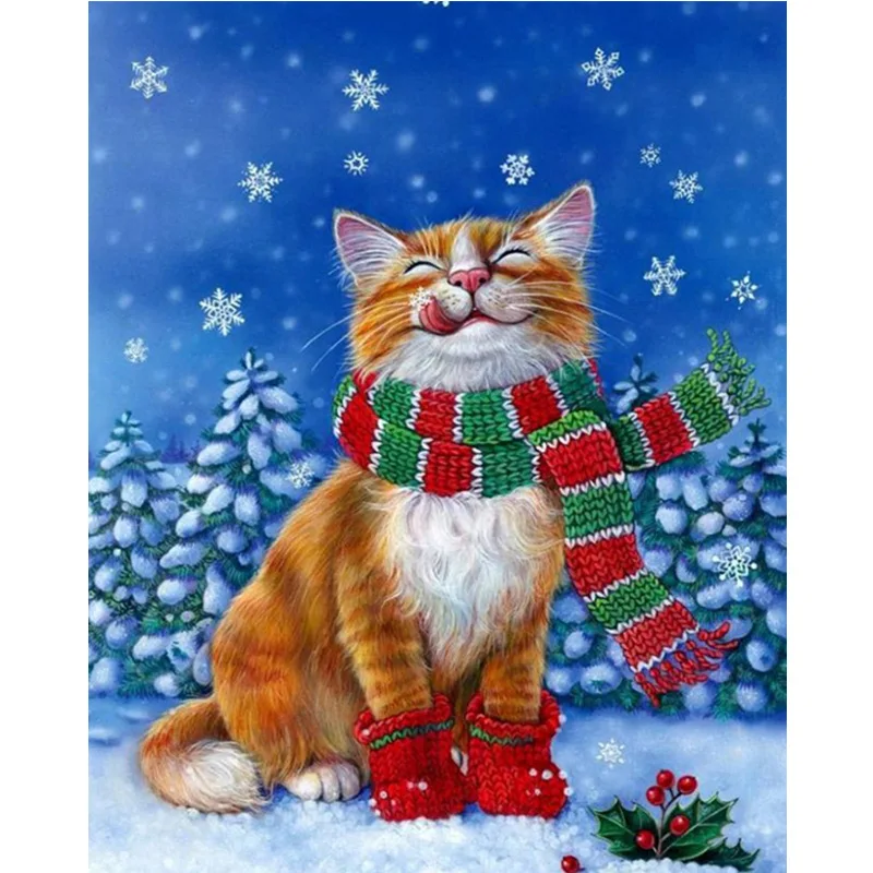 5D DIY Diamond Embroidery Snow Cat Square/ Round embroidery Anmial Cross stitch crystal Wall Painting | Дом и сад