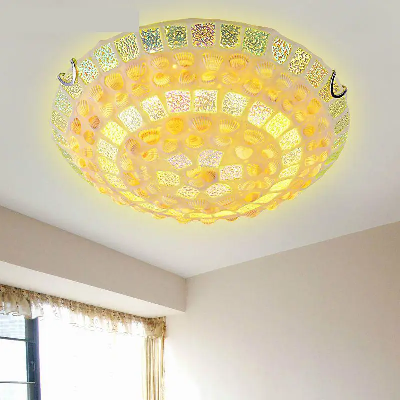 

Hand Crafted Mediterranean Sea Glass Shell LED Ceiling Lamp 30/40/50cm for Living Room Foyer Bed Room Luminaria Lighting
