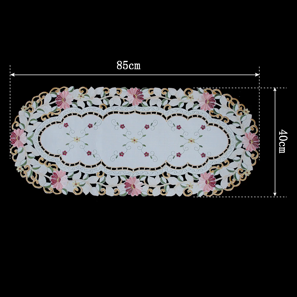 RAYUAN Handmade Embroidered Daisy Flower Cutwork Oval Tablecloth Wedding Party Decor Table Cover Cloth 40x85CM | Дом и сад