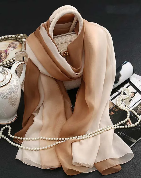 Brown Nude Color Gradient High quality Silk scarves China wholesale scarfs Summer Beach Towel Multifunctional Bandana Scarf |