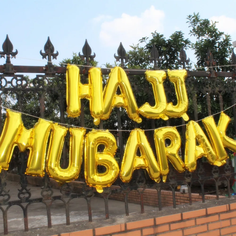 

HAJJ MABRUR MABROOR MABROUR MUBARAK Gold Foil Balloons Banner Muslim Islamic Banner Bunting Party Decorations
