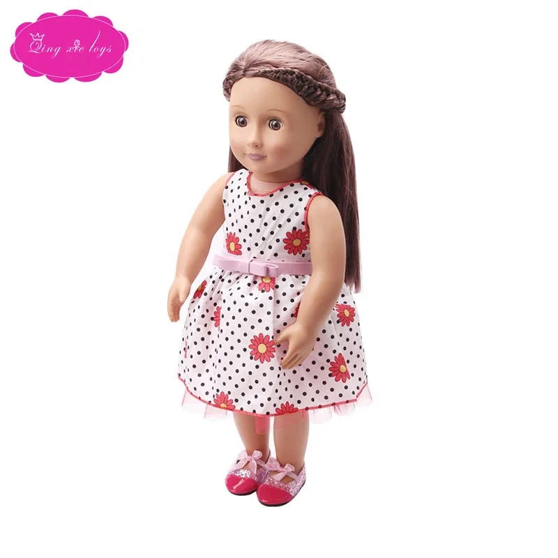 

2018 print dress + belt 4 style fit 18 inch Girl dolls and 43 cm baby doll clothes accessories c7