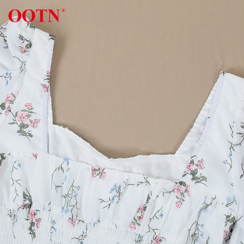 OOTN белый цветочный принт бохо платье с длинным рукавом сексуальное шифоновое мини-платье сексуальное эластичное Ruched Талия женское пляжное летнее платье