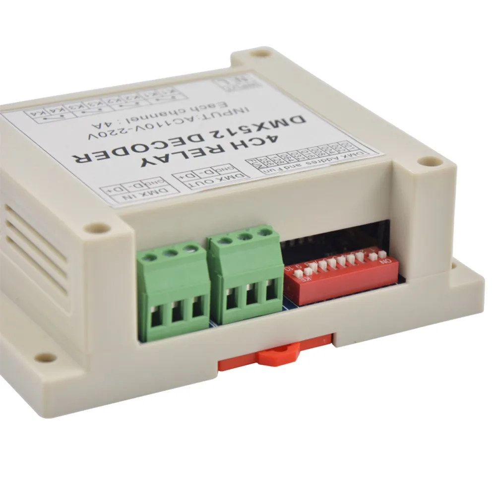 4CH dmx512 релейный контроллер выход AC110-220V вход пластиковый корпус с направляющей |