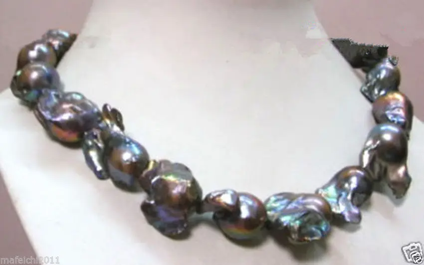 

CLASSIC REAL HUGE AAA SOUTH SEA BAROQUE BLACK PEARL NECKLACE 18"