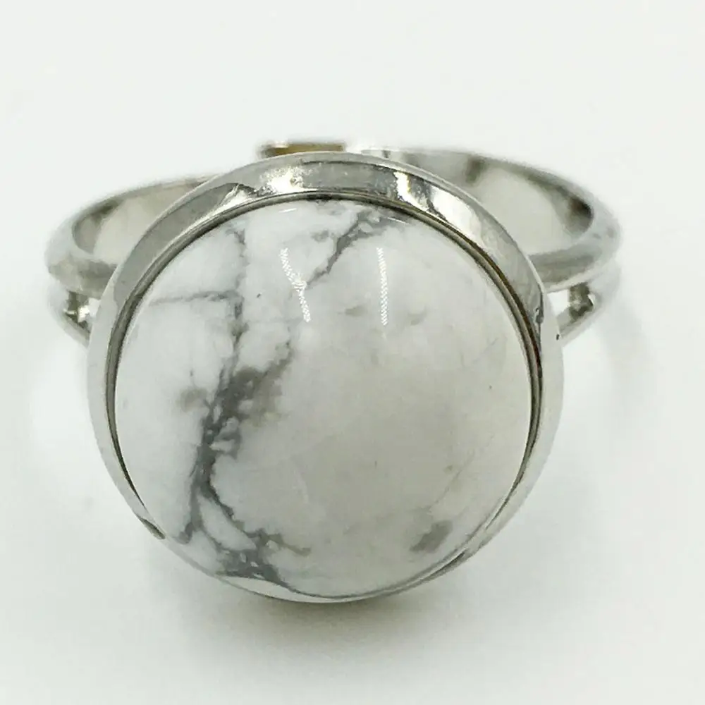 White Howlite C7225 Кристальный лазурит тигровый глаз авантюрин Howlite Sodalite Goldstone Opal Jaspe синяя Песочная бусина кольцо 6,5~ 1" US Adjust WFH588 - Цвет основного камня: White Howlite C7225