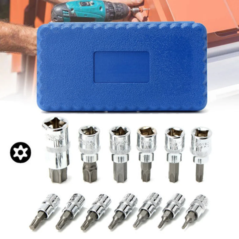 13 шт. 1 комплект 1/4 &quot3/8&quot 1/2 &quotПривод вскрытия доказательство Torx Star Bit Socket Kit Set