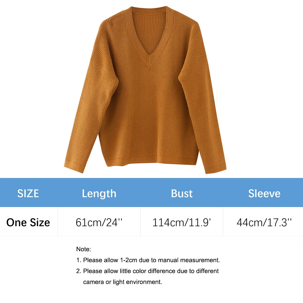 Ypser Women's Fashion V-Neck Pullover Long Drop Sleeves Loose Knits Sweater Winter Tops | Женская одежда