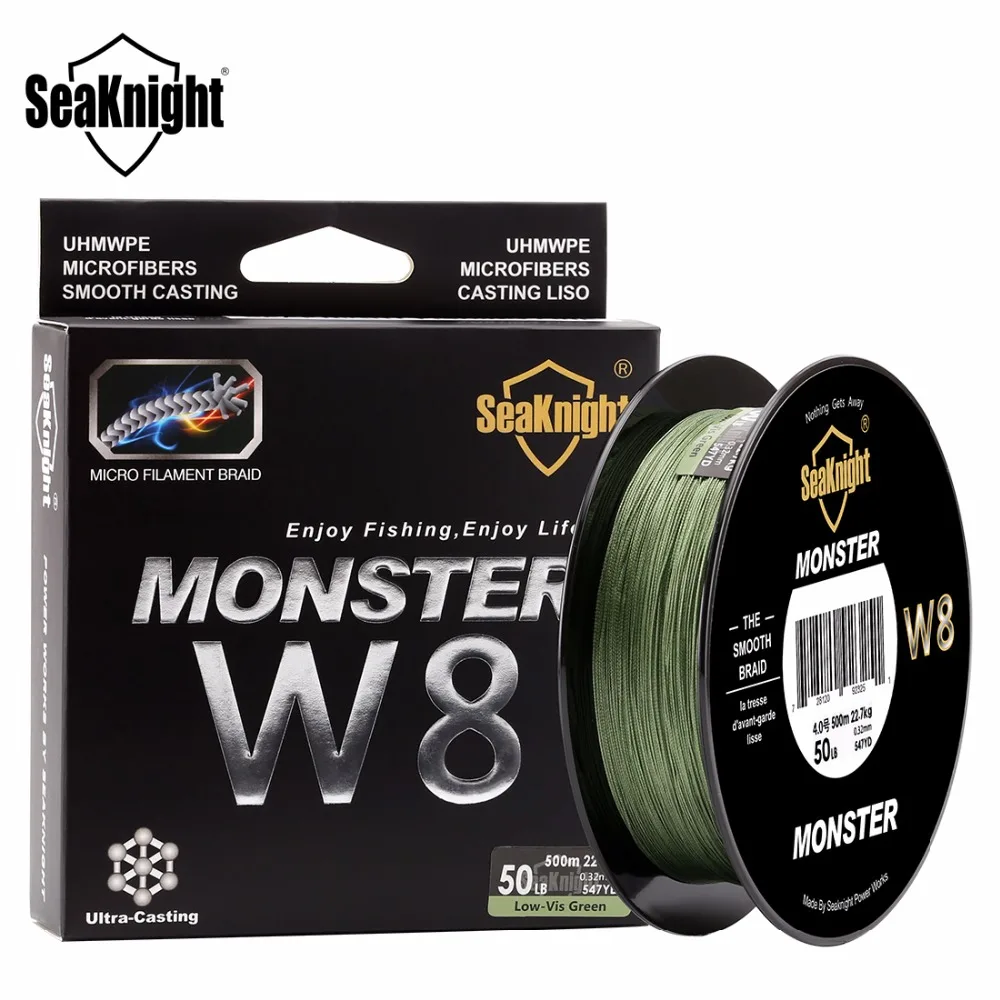 Леска рыболовная плетеная SeaKnight MONSTER W8 500 м/546YDS 8 прядей 20 анг. Фунт. гладкая