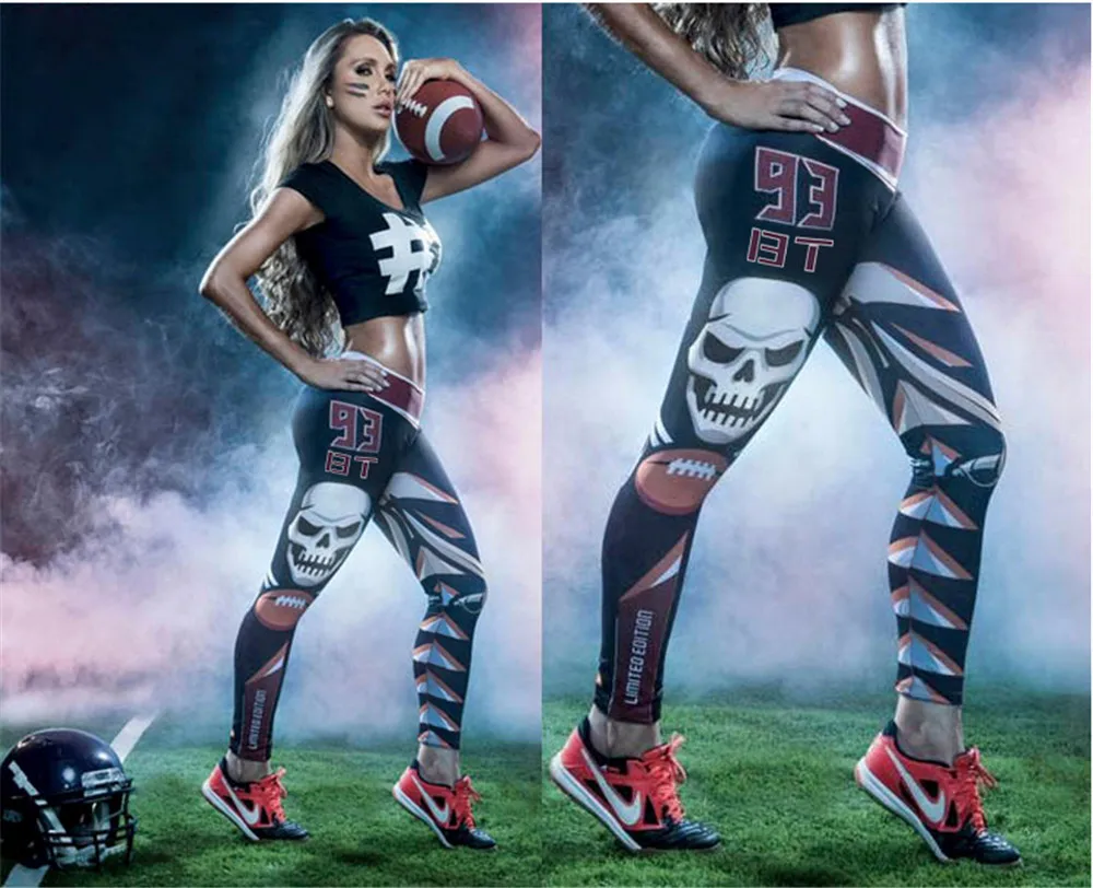 Спортивные женские леггинсы с 3D принтом черепа брюки высокой талией
