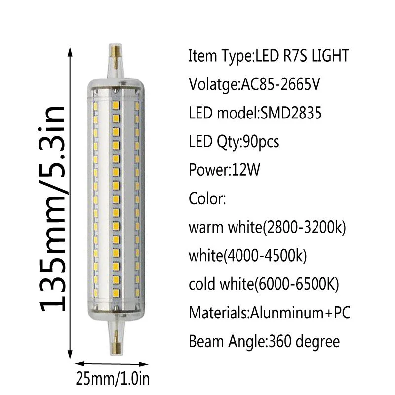 Диммируемая лампа R7S LED Corn 2835 SMD 78 мм 118 135 189 свет 5 Вт 10 12 15 заменить галогенную лампу