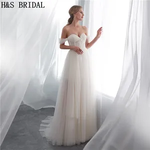 H&S BRIDAL Cheap simple wedding dress off the shoulder light summer beach wedding gowns dresses for wedding party