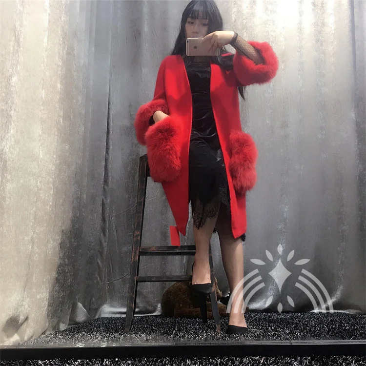 Новый женский вязаный норковый кашемировый свитер с большим карманом из меха