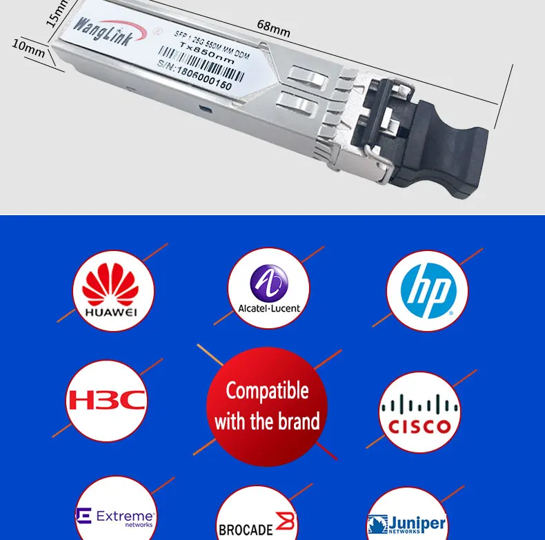 Wanglink 1,25 г SFP модуль мм 850nm 550 м Совместимость с ethernet коммутатор gigabit SFP модуль