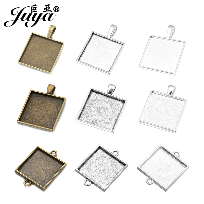 9pcs Wholesale JUYA 25 мм квадратный Сплав Кабошон Камея База лоток пустой Fit 25 мм стеклянный кулон DIY ювелирных изделий фурнитура - Цвет: 9pcs Wholesale