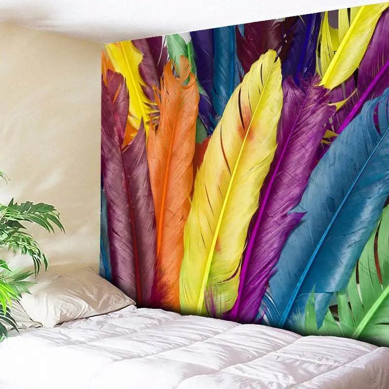 

3D Ethnic Tribal Feather Decorative Wall Tapestry Bohemian Indian Home Decor Big Hippie Wall Art Blanket for Bedside Living Room