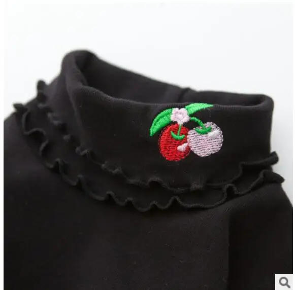Cherry black Детская Весенняя хлопковая водолазка с длинными рукавами для маленьких девочек, футболка для девочек, базовая футболка, топы для детей 1, 2, 3, 4, 5, 6 лет, Новинка - Цвет: Cherry black
