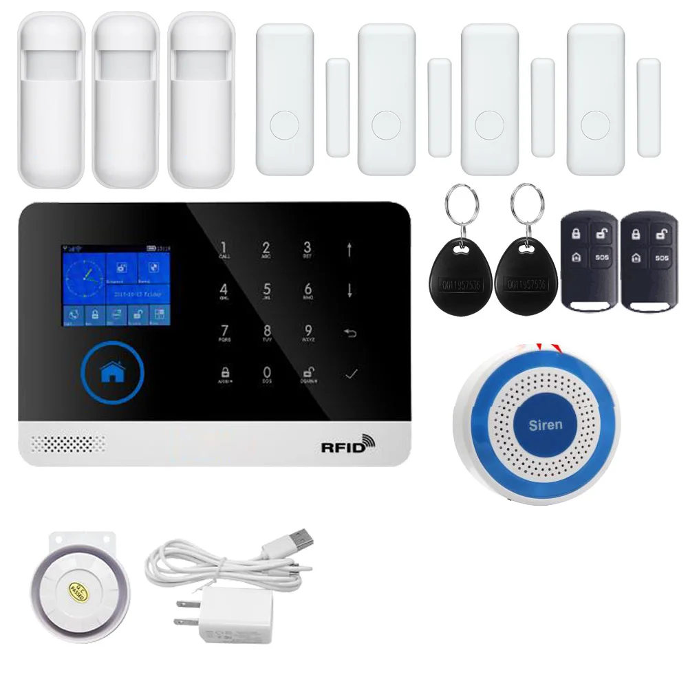 F KIT Домашняя безопасность Wi-Fi GSM SMS сигнализация IP камера RFID и мобильный телефон контроль Беспроводная дверь открытая сигнализация детектор дыма - Цвет: F KIT