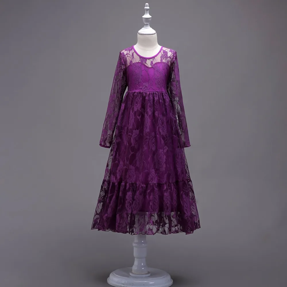 Популярное торжественное платье для девочек, Vestido, новинка года, платье принцессы для маленьких девочек, Подростковая кружевная одежда с длинными рукавами для дня рождения, Детская праздничная одежда, платье