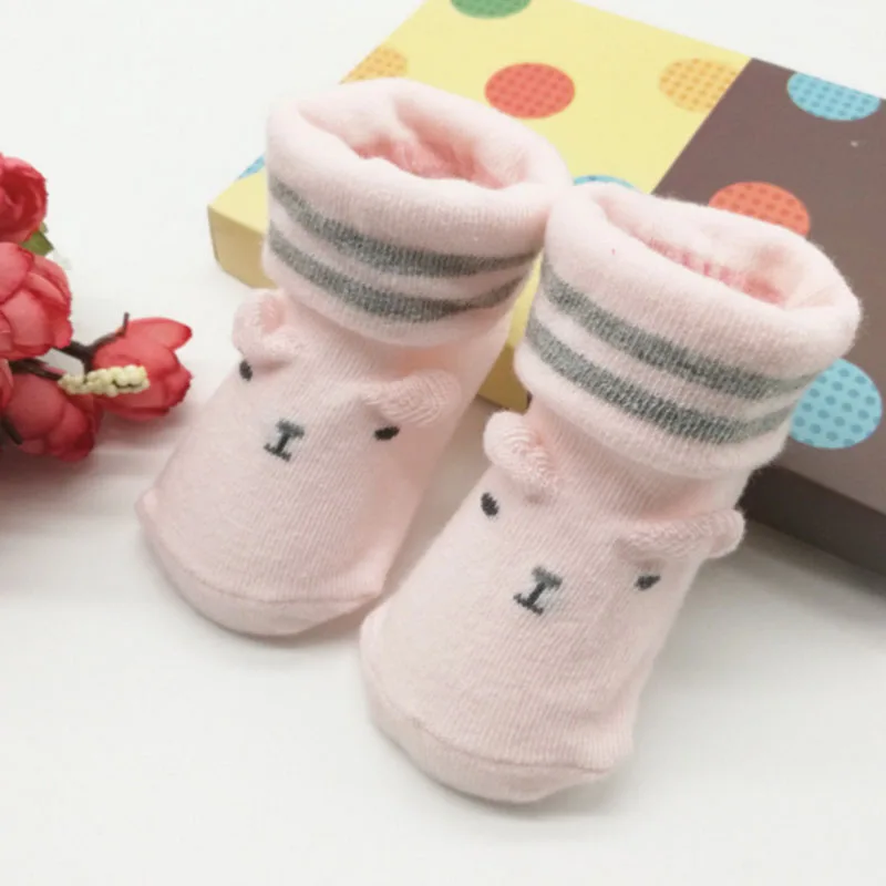 

Newborns socks Newborn baby socks lovely style gray brown cotton warm fashion Anti-slip socks 3xz1