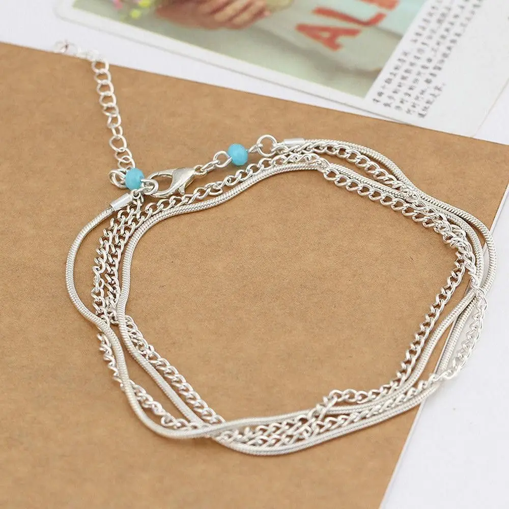 

OPPOHERE Fashion Women Foot Anklet Bracelets Barefoot Sandal Beach Jewelry Cool Blue beads Luxury anklet