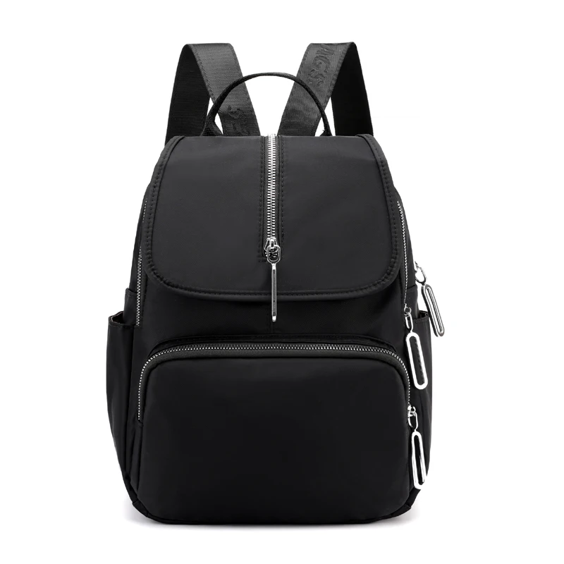Black Lightweight Nylon Backpack Waterproof Breathable Fabric Students School Bag Fashion Solid Color Shoulder Schoolbag Knapsack - Color: Black