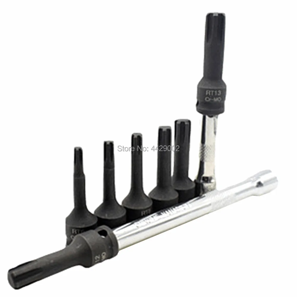 

7pcs Impact Spline Bit Socket Spline Socket Bit Set RT6 RT7 RT8 RT10 RT11 RT12 RT13 + 2pcs 3" 6" Socket Extension Bar 3/8" Drive
