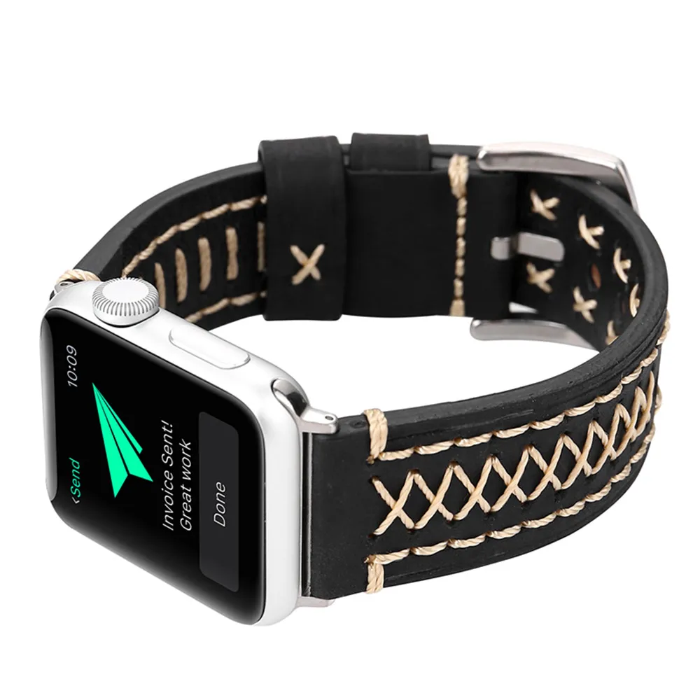 Ремешок кожаный для Apple Watch band 44 мм 40 42 38 браслет ручной работы из натуральной кожи