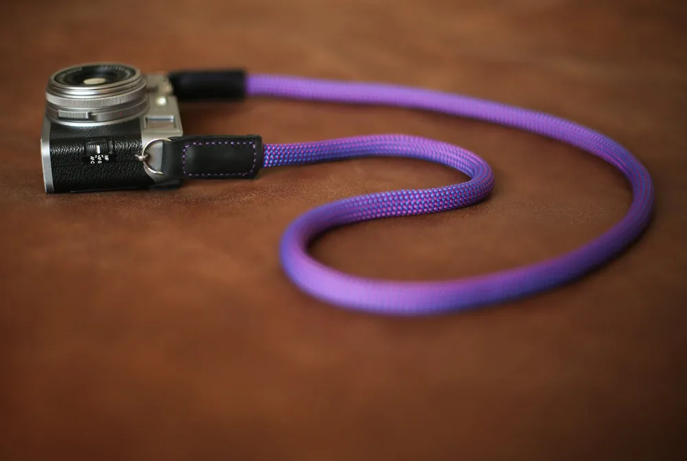 Windmup COOL Blue purple Climbing rope 10mm Black leather handmade Camera neck shoulder strap | Электроника