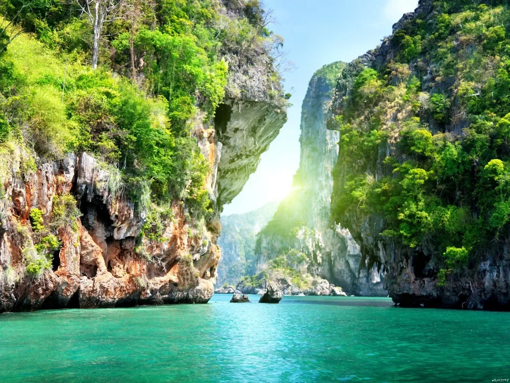 Вода Проходит Emerald Скалы Пейзаж Искусство Огромный Печати Плаката TXHOME D2852|print