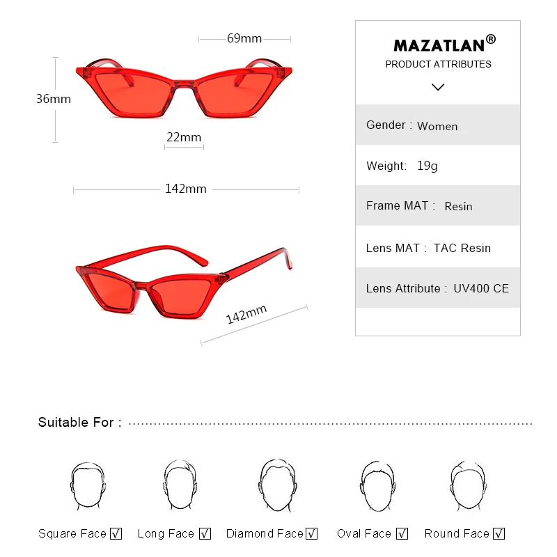 Mazatlan солнцезащитные очки "кошачий глаз" для женщин, роскошные брендовые дизайнерские винтажные прозрачные солнцезащитные очки, женские ретро очки красного и черного цвета