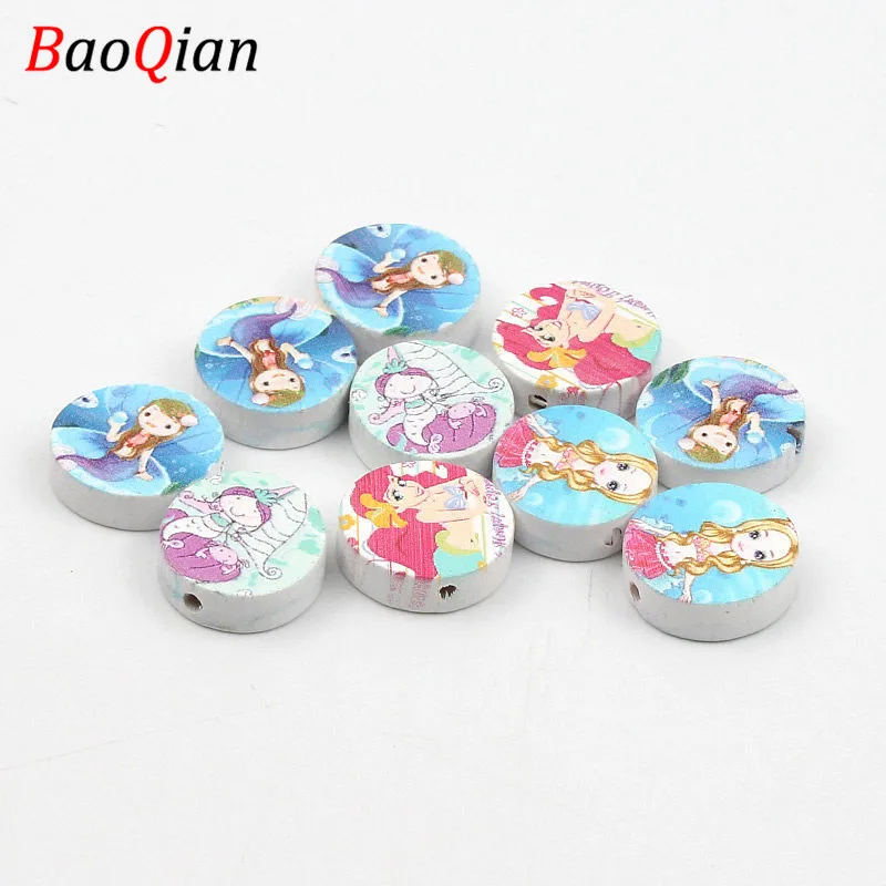 DIY 20 шт. мм натуральное дерево Русалка Белые Свободные Круглые деревянные бусины