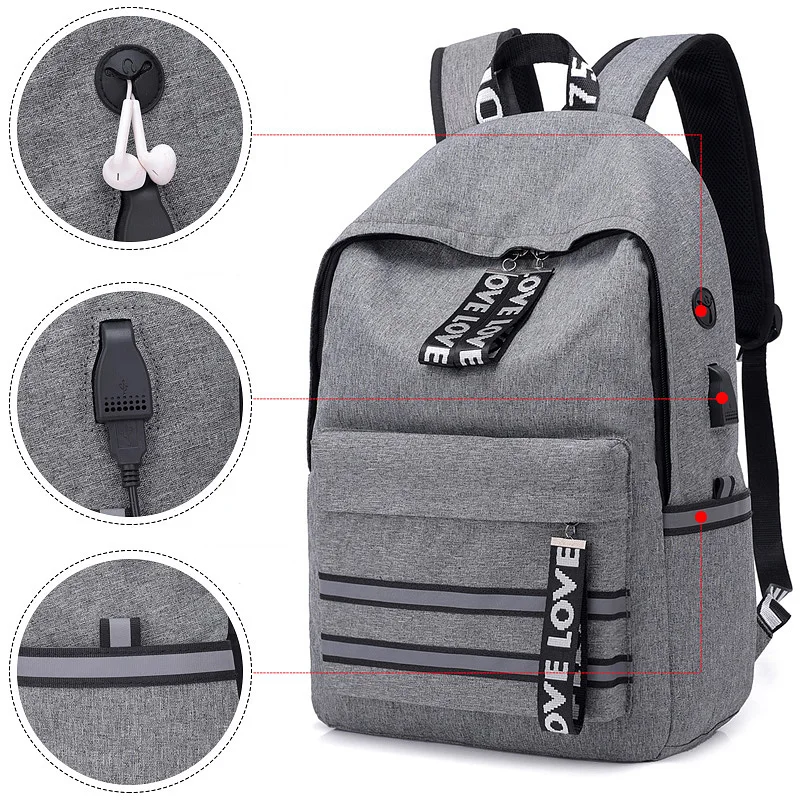 Новая мода унисекс зарядка через usb ночной светоотражающий рюкзак с двумя