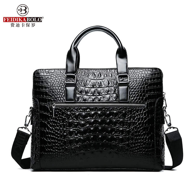 FEIDIKABOLO Crocodile Men's Briefcase Luxury Black Men Handbags Messenger Bags PU Leather Man Bags Business Casual Shoulder Bag