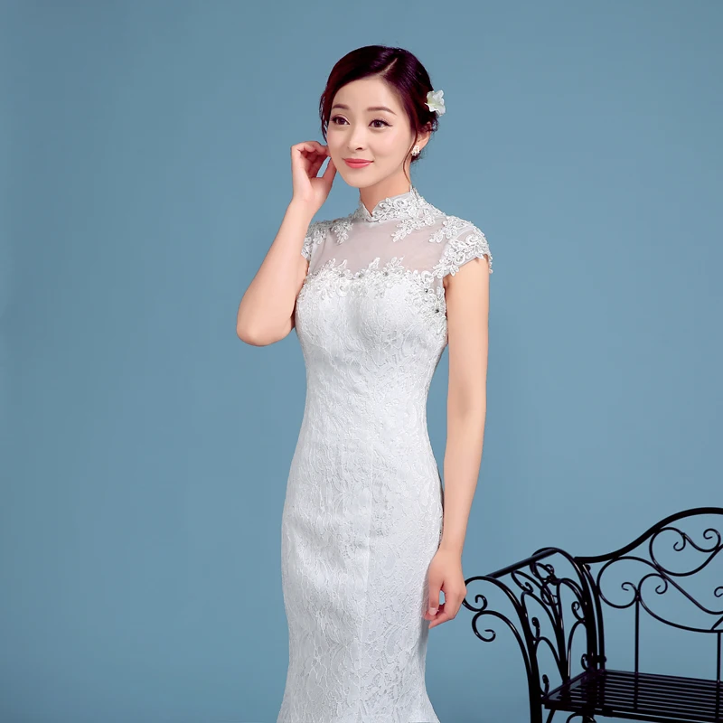 Женское кружевное свадебное платье с юбкой годе винтажное открытыми плечами