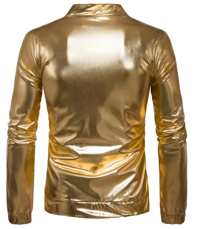 Glossy leather jacket men motorcycle coat slim jackets clothes personalized jaqueta couro stage street fashion gold silver | Мужская