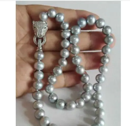 

Красивое ожерелье из таитянского Серебряного и серого жемчуга 9-10 мм, серебряная застежка 18 дюймов