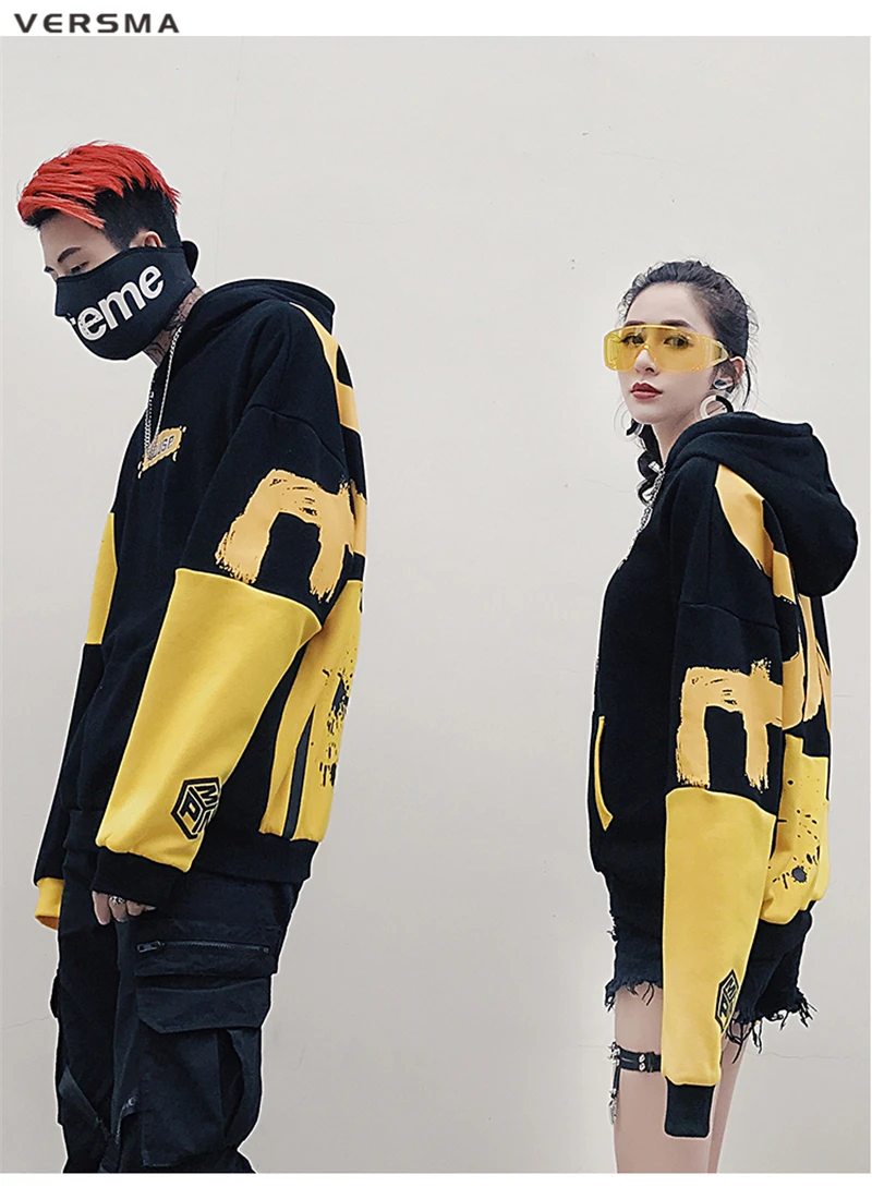 VERSMA High Street Хип-хоп толстовка с принтом граффити Мужская Осенняя Корейская Harajuku BF GD толстовка с капюшоном
