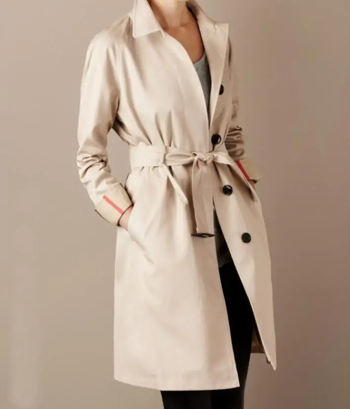 

S--5XL / HOT / Spring Women New Fashion Large size versatile slim waistband single-breasted trench coat
