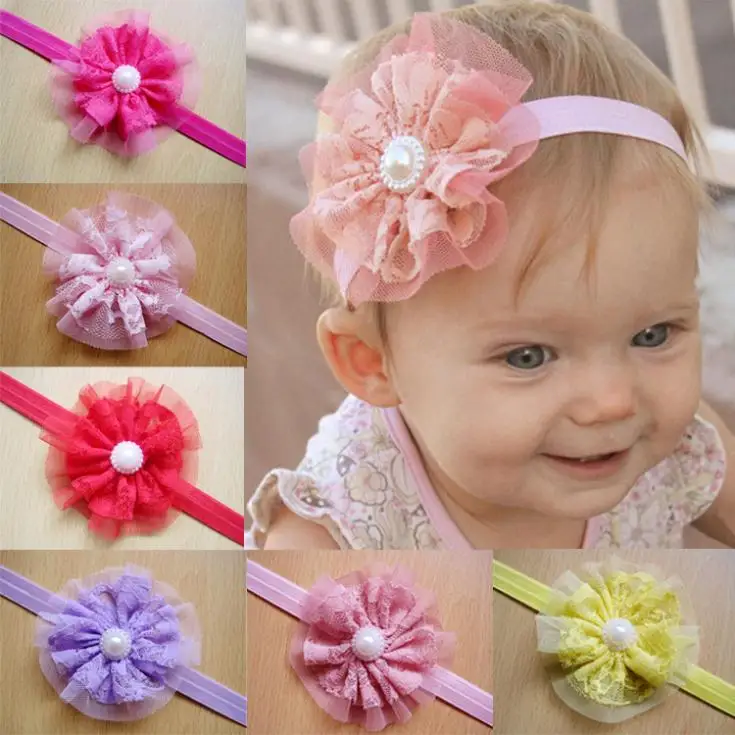 

2017 children Hair Accessories Girls Lace paerl Headband kid Chiffon Flower hairband l Hair band Weave headwear
