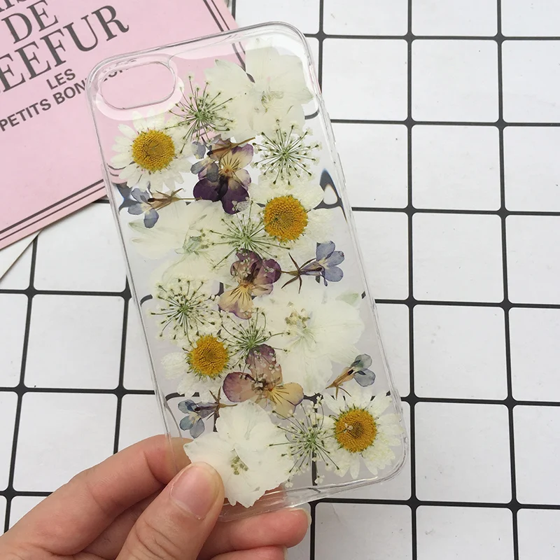 Real Dried Flowers Soft TPU Phone Case For iPhone X XR XS Max 6 6S 7 8 plus Silicone Cover Handmade Clear Pressed Coque New |