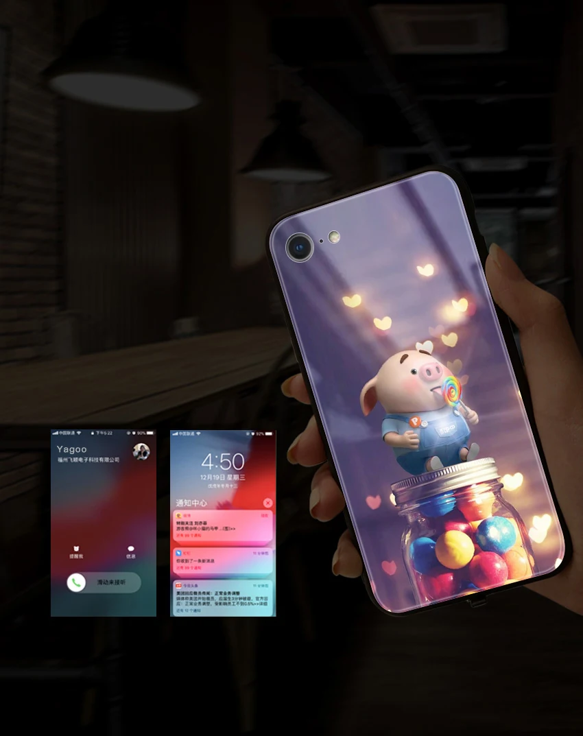 Mofi умный светодиодный светящийся чехол для телефона для Apple iPhone 7 8 Plus чехол s задняя крышка чехол с животными роскошный Силиконовый Модный мультяшный поросенок