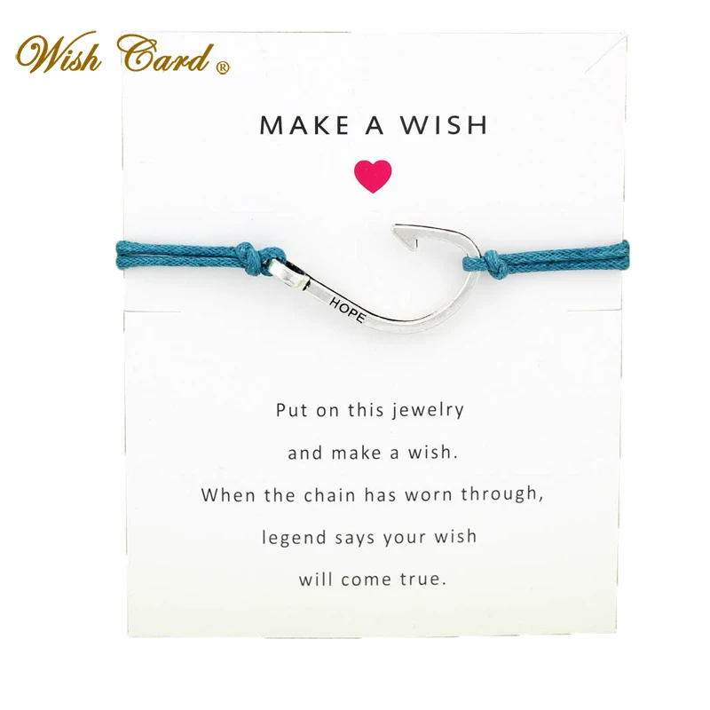 Wish Card Boho Серебристый браслет с крючком для рыбы женщин друзей любви сделать