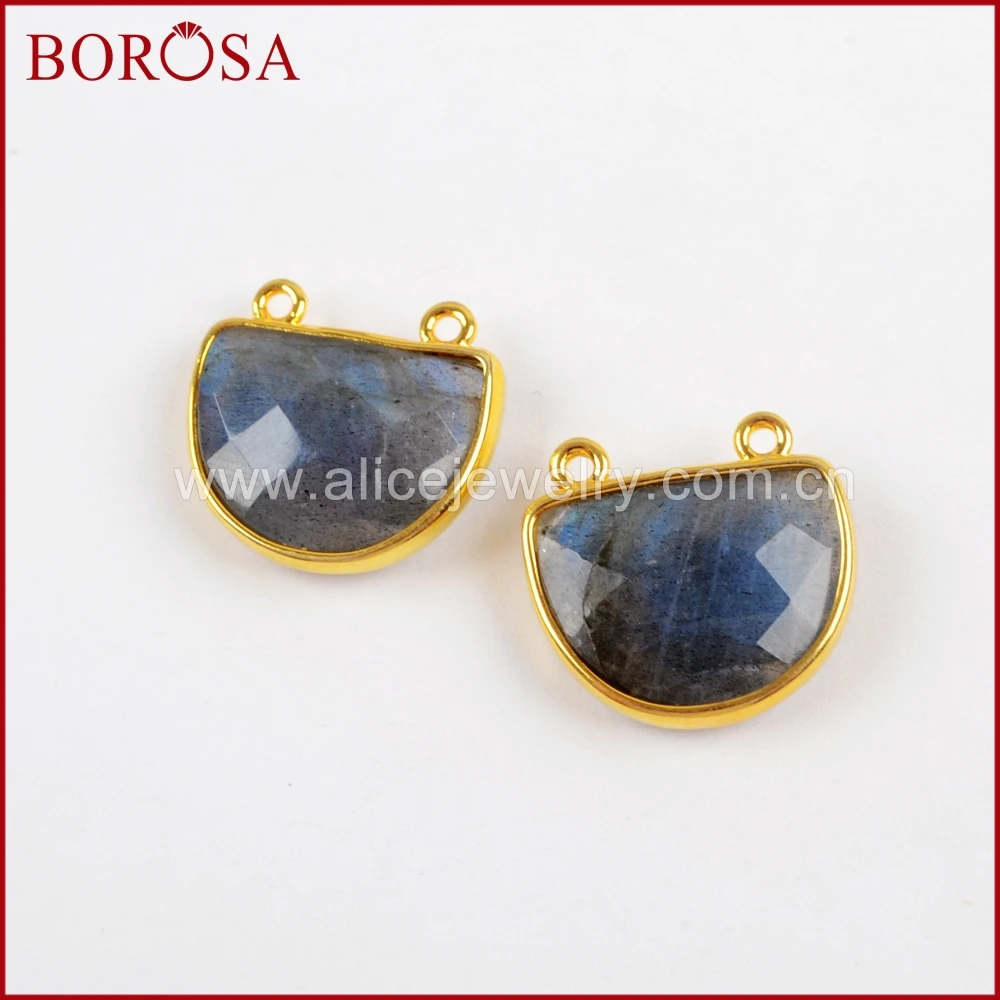 

BOROSA 10PCS Gold Color Half Moon Faceted Multi-kind Stones Connector Gems Australian Stone Howlite Necklaces Pendants WX961